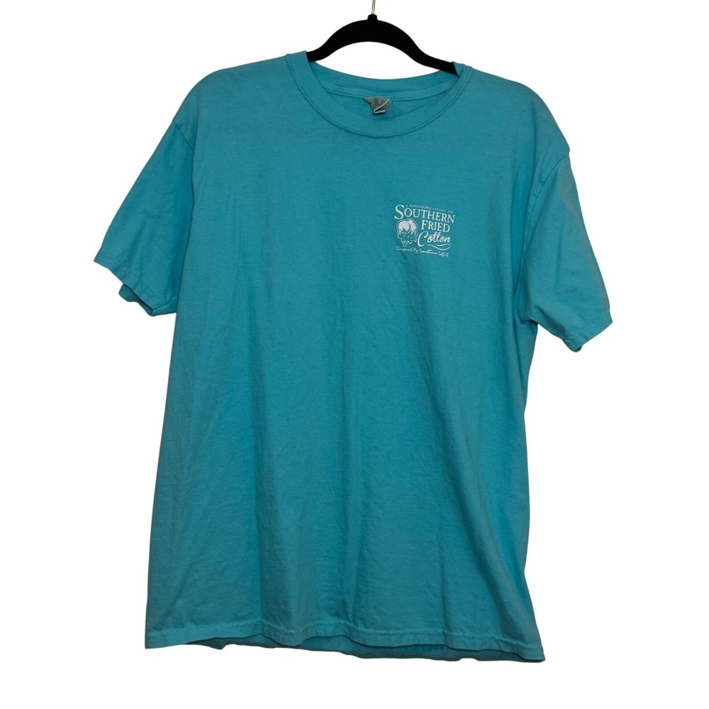 Southern Fried Cotton Lab Dog Graphic T-Shirt Turquoise Blue Comfort Colors L